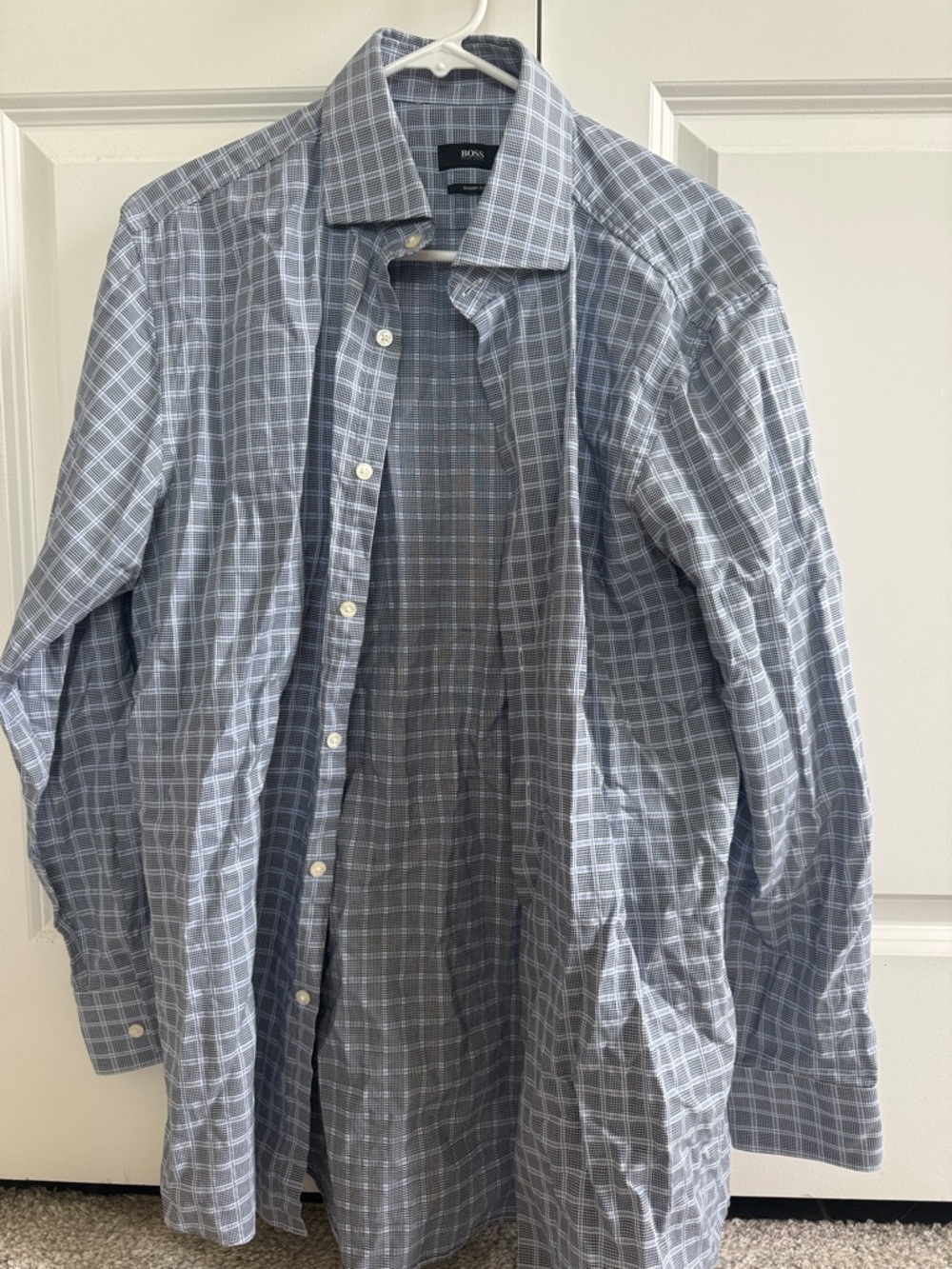 BOSS Blue and White Windowpane Dress Shirt